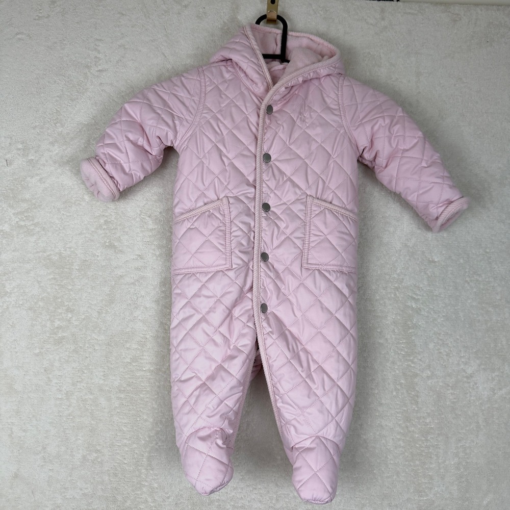 Ralph Lauren Baby Girl Pink Quilted Pram Snowsuit Winter Outfit‎ 6M